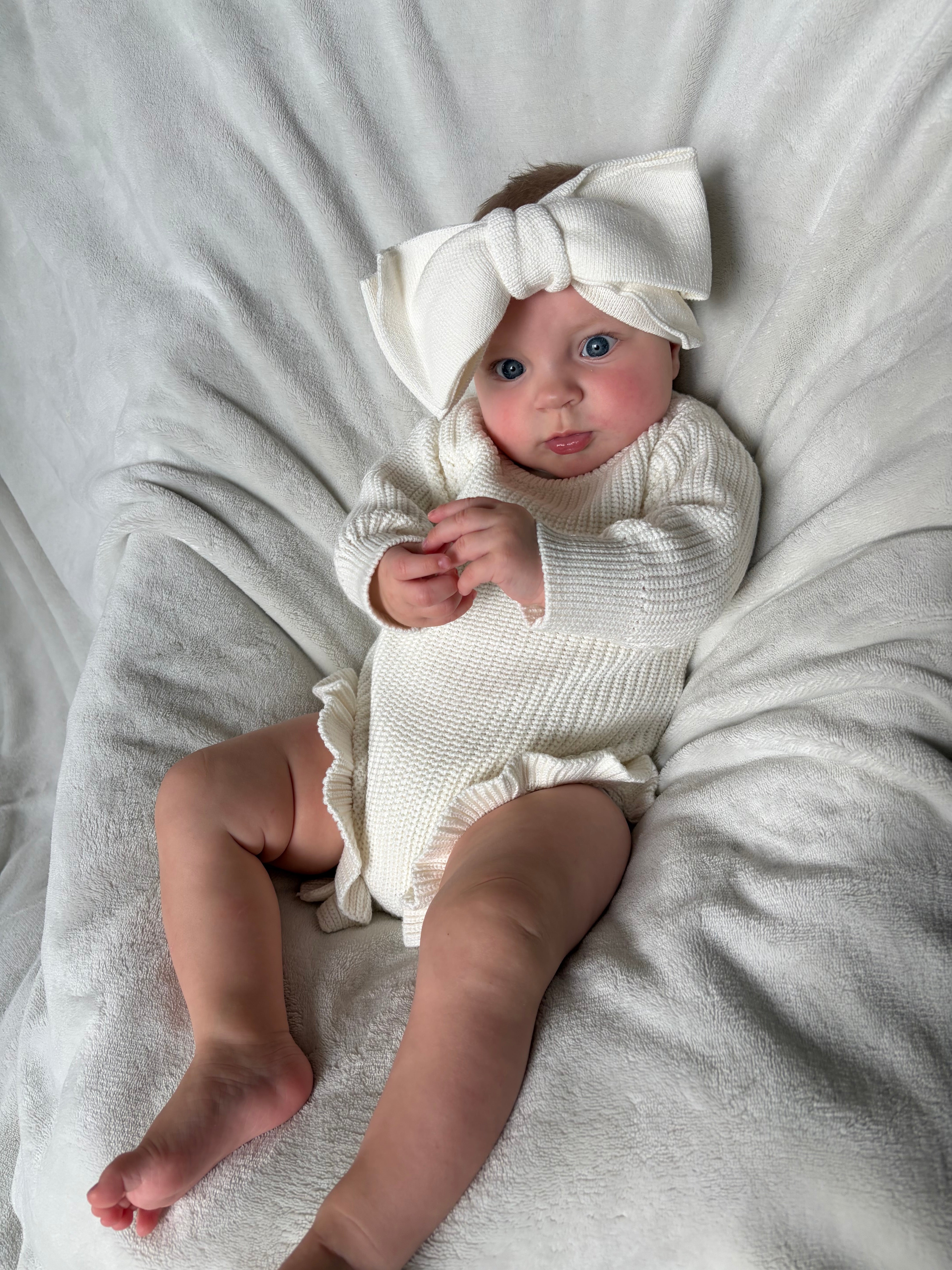 Romper ruffle wit + haarband wit